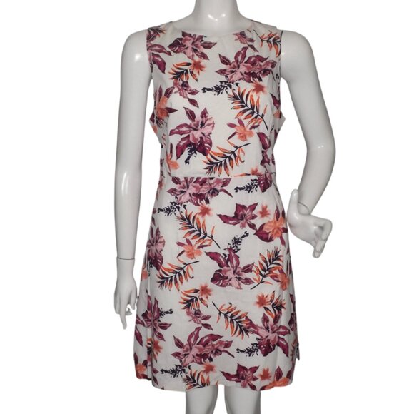 CREMIEUX Dress, 14, Floral, Accent Sash/belt, Sleeveless, White/Purple - Picture 1 of 13